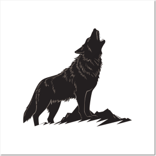 Wolf Howling Silhouette Posters and Art